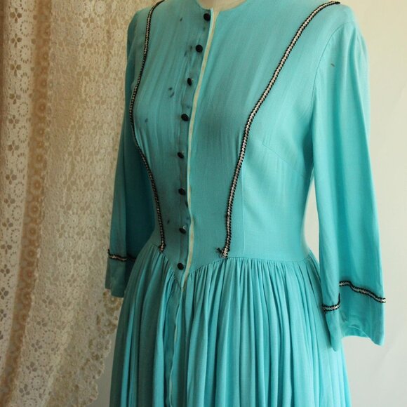 Vintage 1950s 1960s Victorian Day Dress Costume, Robins Egg Blue Antique Style - Picture 6 of 10